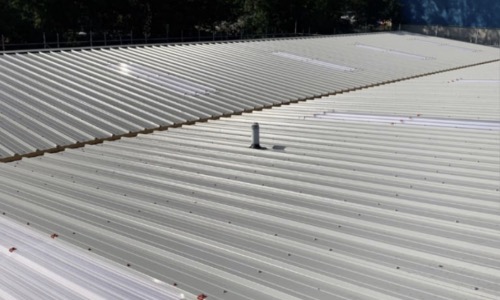 Corrugated steel roofing sheets close-up